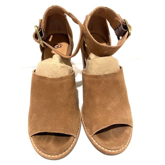 UGG Tan Suede Block Heel Sandals - Picture 2 of 8